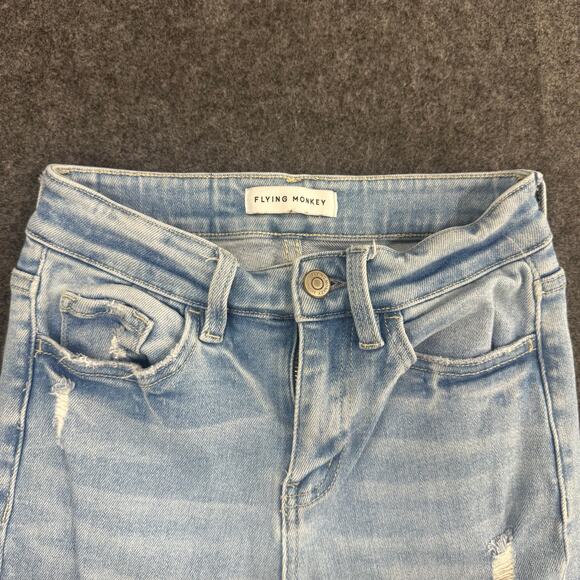 Flying Monkey Jeans Women Blue Distressed High Rise Super Flare Raw Hem 24 - Picture 3 of 9